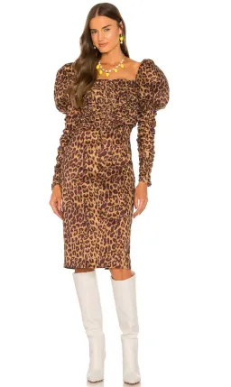 LPA Abana Dress Ruched Midi Brown Animal Print Size XS / AU 4 for rent on The Volte - image 2
