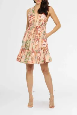 Zimmermann Candescent Plunge Neck Mini Dress in Coral Tree Print Size 6 for rent on The Volte - image 2