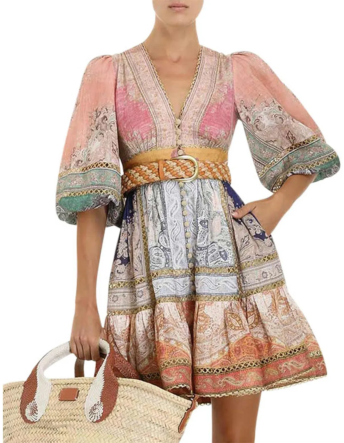 Zimmermann Anneke Lantern Mini Dress Multi Size 1 / AU 10 - Image 2