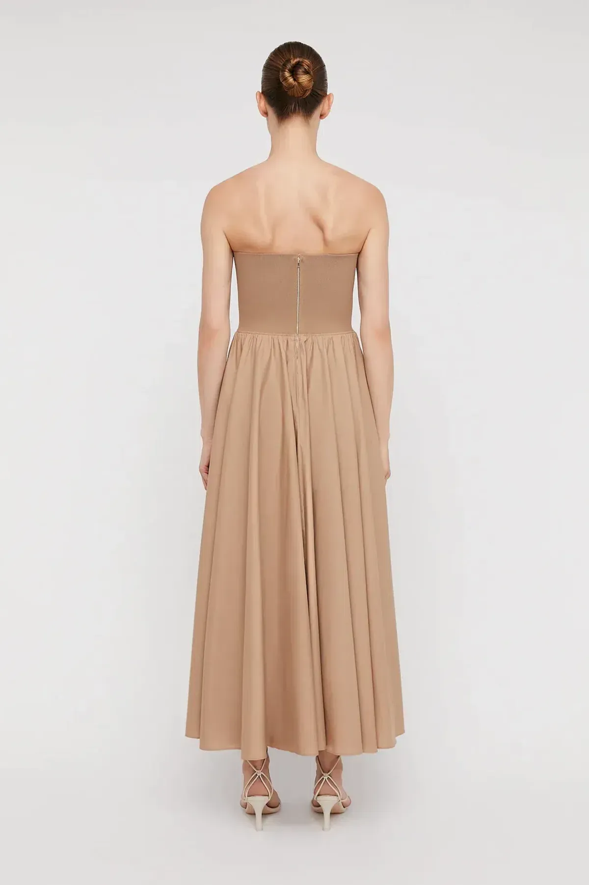 Scanlan Theodore Crepe Knit Cotton Strapless Dress Camel Size 6 - Image 3