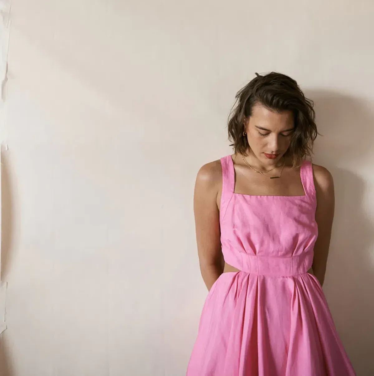 Aje Clara Tie Back Linen Blend Mini Dress Pink Size 10 - Image 4