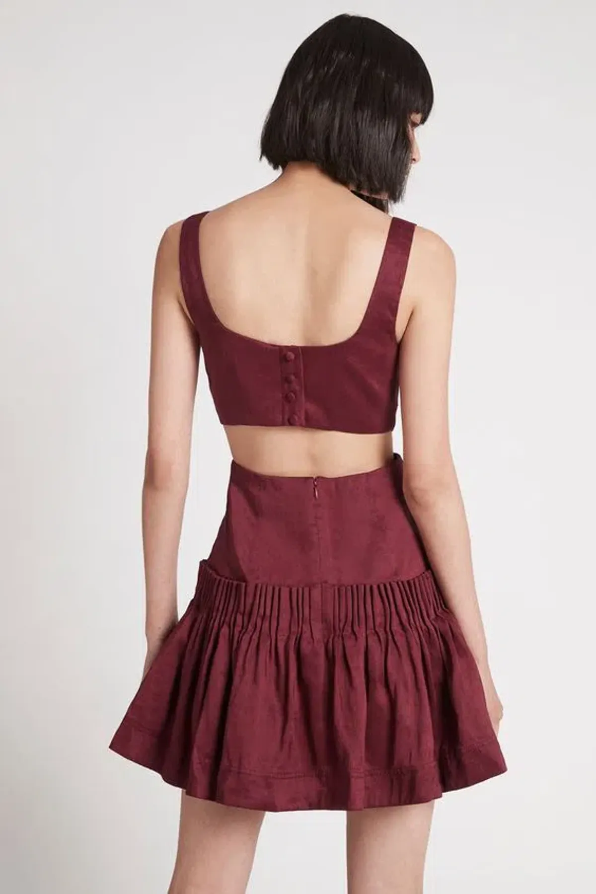 Aje Audette Pleated Mini Dress Burgundy Size 10 - Image 3