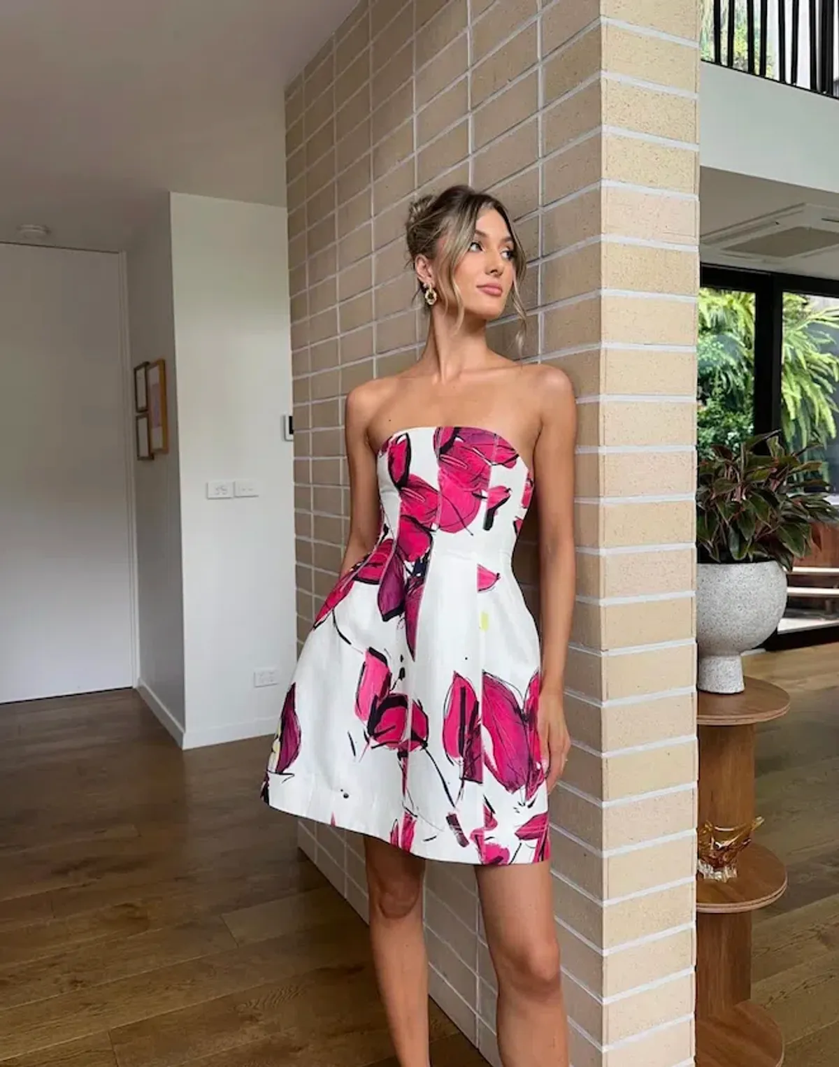 Aje Baret Strapless Mini Dress Falling Florals Size 8 - Image 1