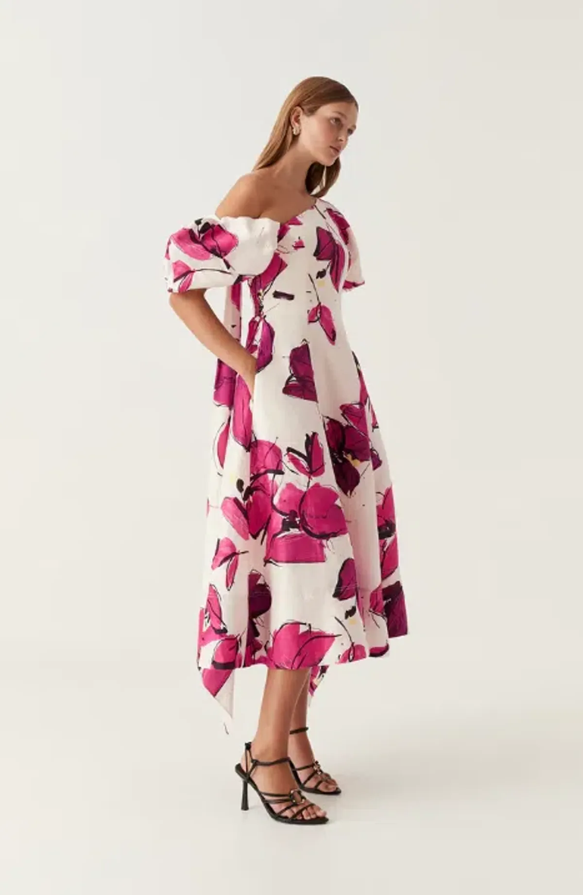 AJE Arista Tulip Sleeve Midi Dress Falling Floral Size 10 - Image 2