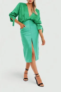 Nicola Finetti Arida Low Plunge Dress Green Size 12 for rent on The Volte - image 1