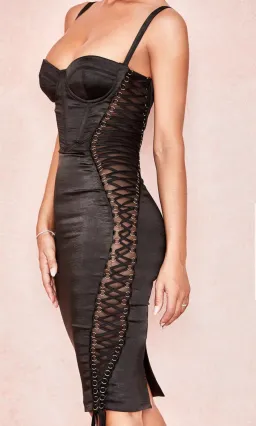 House of CB Angelina Satin Lace Up Corset Dress Black Size 8 for rent on The Volte - image 4