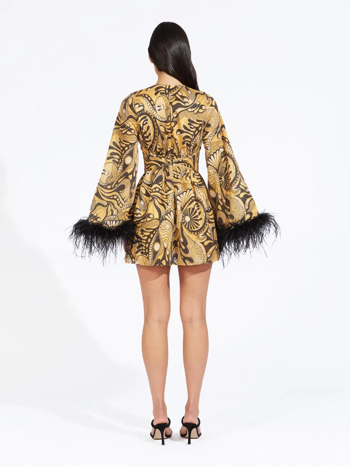 Alice McCall Gold Dust Feather Mini Dress Print Size 6 AU - Image 3