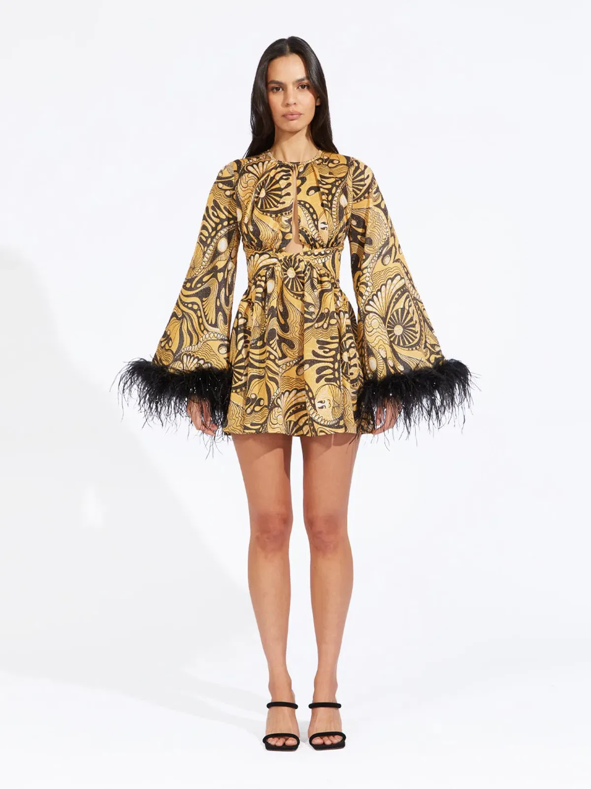 Alice McCall Gold Dust Feather Mini Dress Print Size 14 AU - Image 1