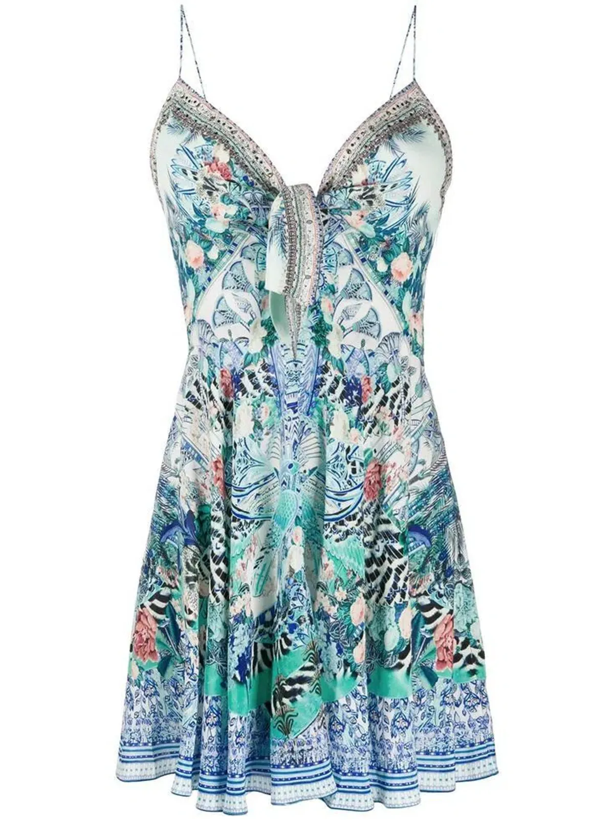 Camilla Tie Front Mini Dress Wings of Luxor Print Size 0 /Au 8 - Image 3