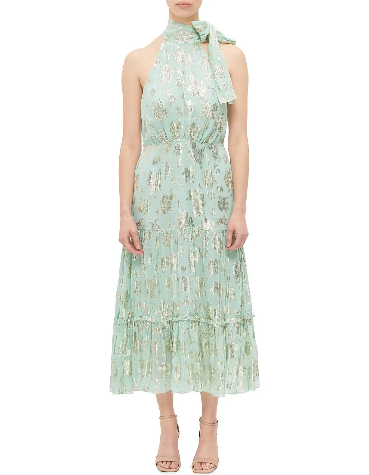 Rixo Valerie Silk Midi Dress Metallic Mint Size - Image 1