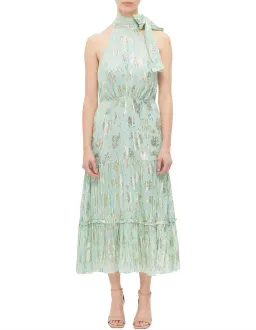 Rixo Valerie Silk Midi Dress Metallic Mint Size  for rent on The Volte - image 1