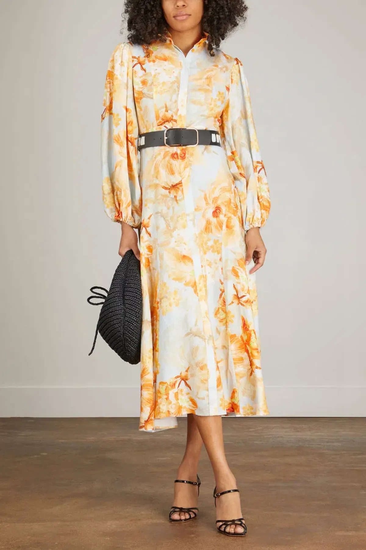 Leo Lin Nellie Midi Dress Camellia Print In Apricot Size 16 - Image 1
