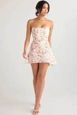 House Of Cb Jasmine Draped Corset Mini Dress Rose Print Size 6  for rent on The Volte - image 1