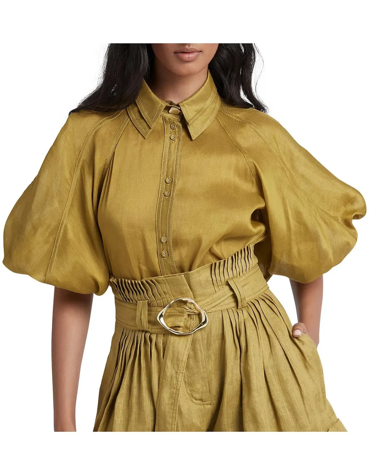 Aje Palms Puff Sleeve Shirt and Casabianca Tiered Skirt Set Yellow Size 10 - Image 2