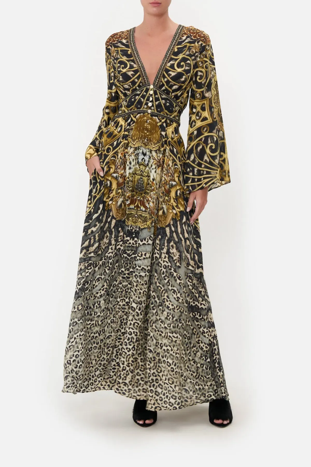 Camilla Kimono Sleeve Dress With Shirring Detail Armada Print Size S / AU 10 - Image 1