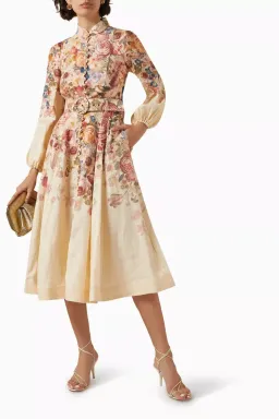 Zimmermann The Luminosity Buttoned Midi Dress in Morisot Cream Floral Print Size 2 / AU 12  for rent on The Volte - image 1