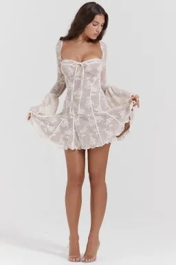 House Of CB Analissa Lace Corset Mini Dress Vintage Cream Size XS / AU 6 for rent on The Volte - image 1