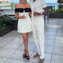 Self Portrait Off Shoulder Bow Mini Dress White/Black Size 10-12 for rent on The Volte - image 2