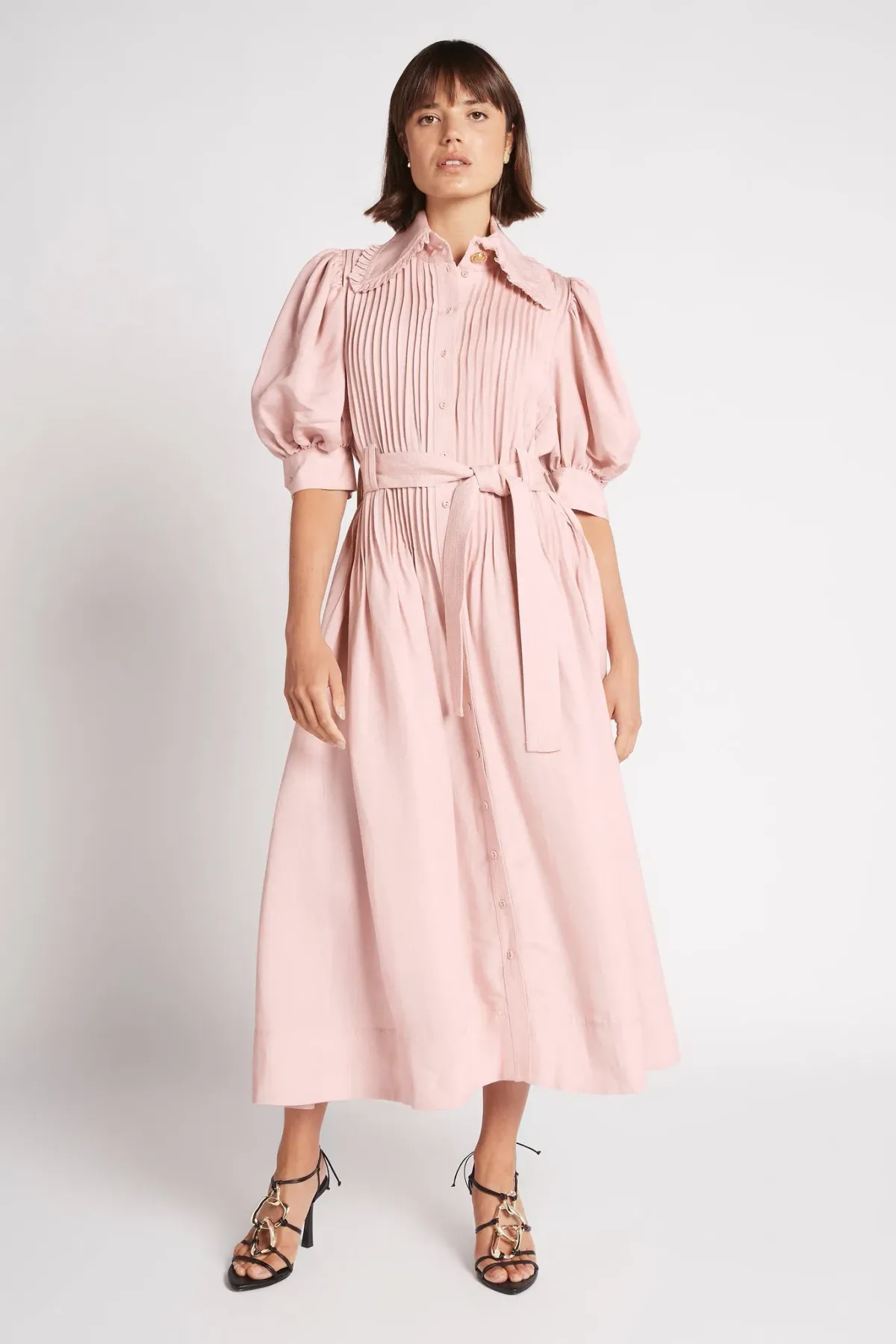 Aje Madeleine Belted Midi Dress Dusty Pink Size 16 - Image 1