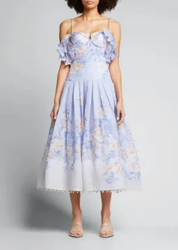 Zimmermann Postcard Bow Bodice Dress in Swirl Floral Blue Size 0/AU 8 for rent on The Volte - image 1