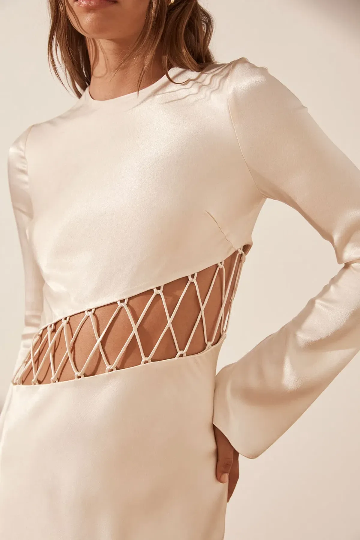 Shona Joy Arienzo Asymmetrical Lace Up Maxi Dress Cream Size 10 - Image 2