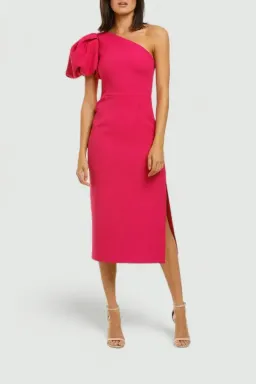 Rebecca Vallance Natalia One Sleeve Midi Dress Magenta Fuschia Pink Size 14 for rent on The Volte - image 1