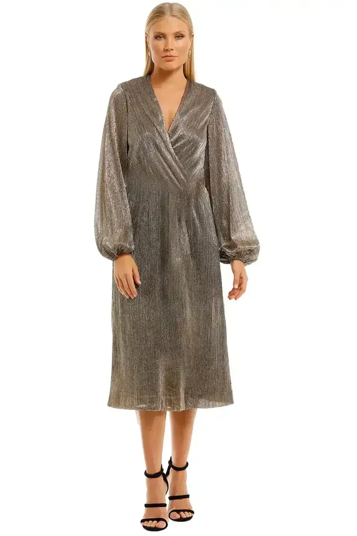 Rebecca Vallance Rivero LS Midi Dress Gold Size 6 - Image 1