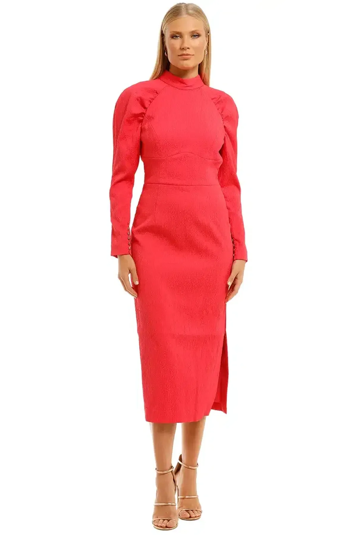 Rebecca Vallance Martini LS Midi Dress Pink Fuschia Size 10 - Image 1
