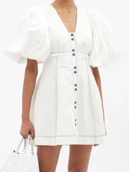 Aje Cherished Puff Sleeve Linen Mini Dress White Size 16 for rent on The Volte - image 1