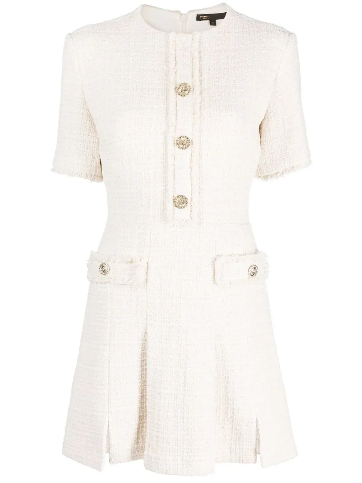 Maje Button Embellished Tweed Minidress White Size 6 - Image 3