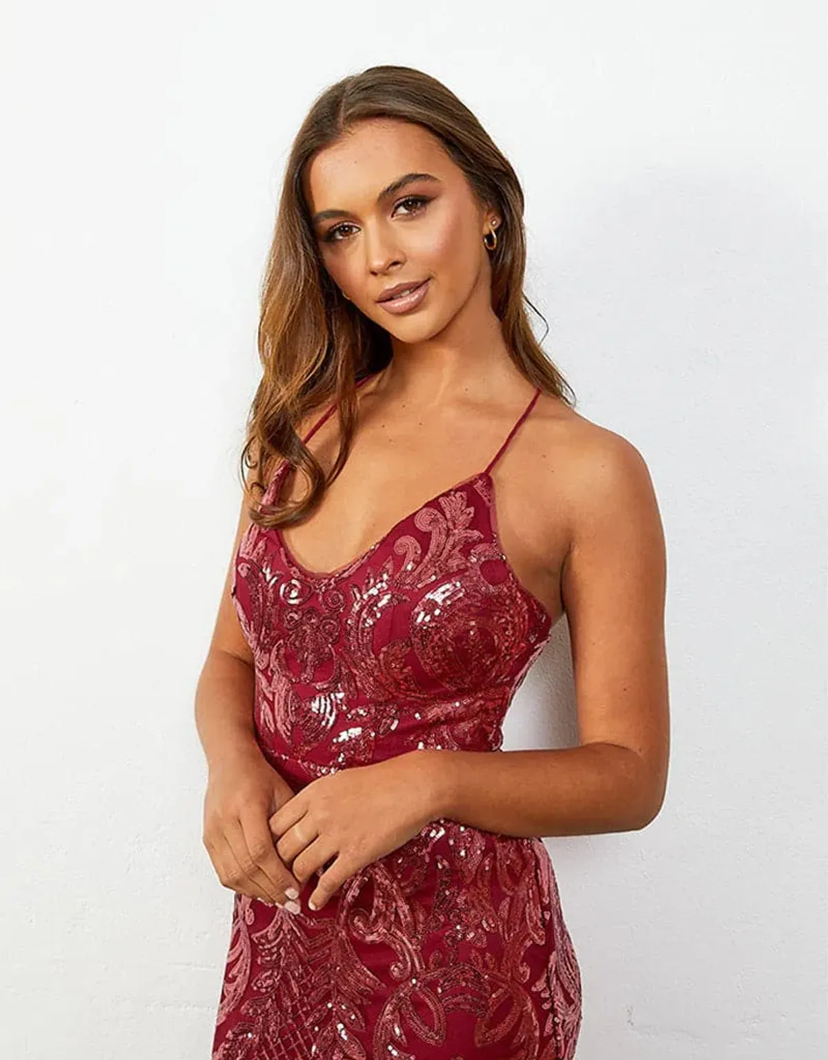 Kate Strappy Back Gown Burgundy Size 12 - Image 1