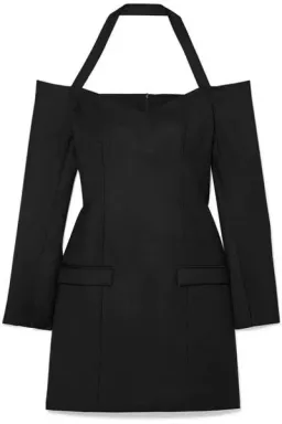 Anna Quan Nina Off Shoulder Wool Twill Mini Dress In Black Size 6 for rent on The Volte - image 3