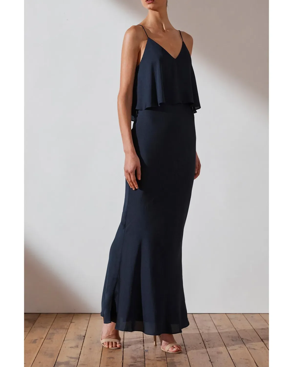 Shona Joy Bias Frill Slip Maxi Dress Navy Size 8 - Image 1