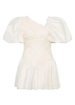 Aje Dawn Drawstring Mini hens Dress in white Ivory Size S / AU 8	 for rent on The Volte - image 4