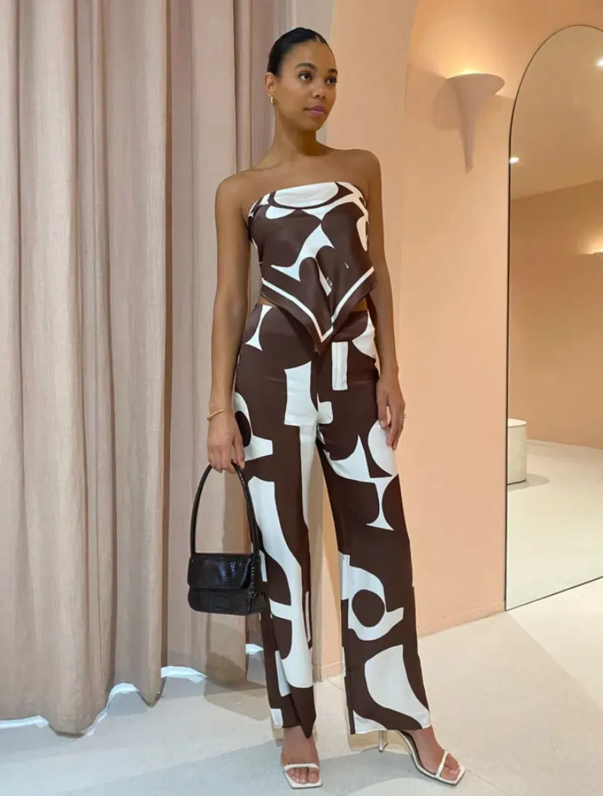 Sir the Label Julien Scarf and Pants Set In Abstract Chocolate Size 1 / AU 8 - Image 1