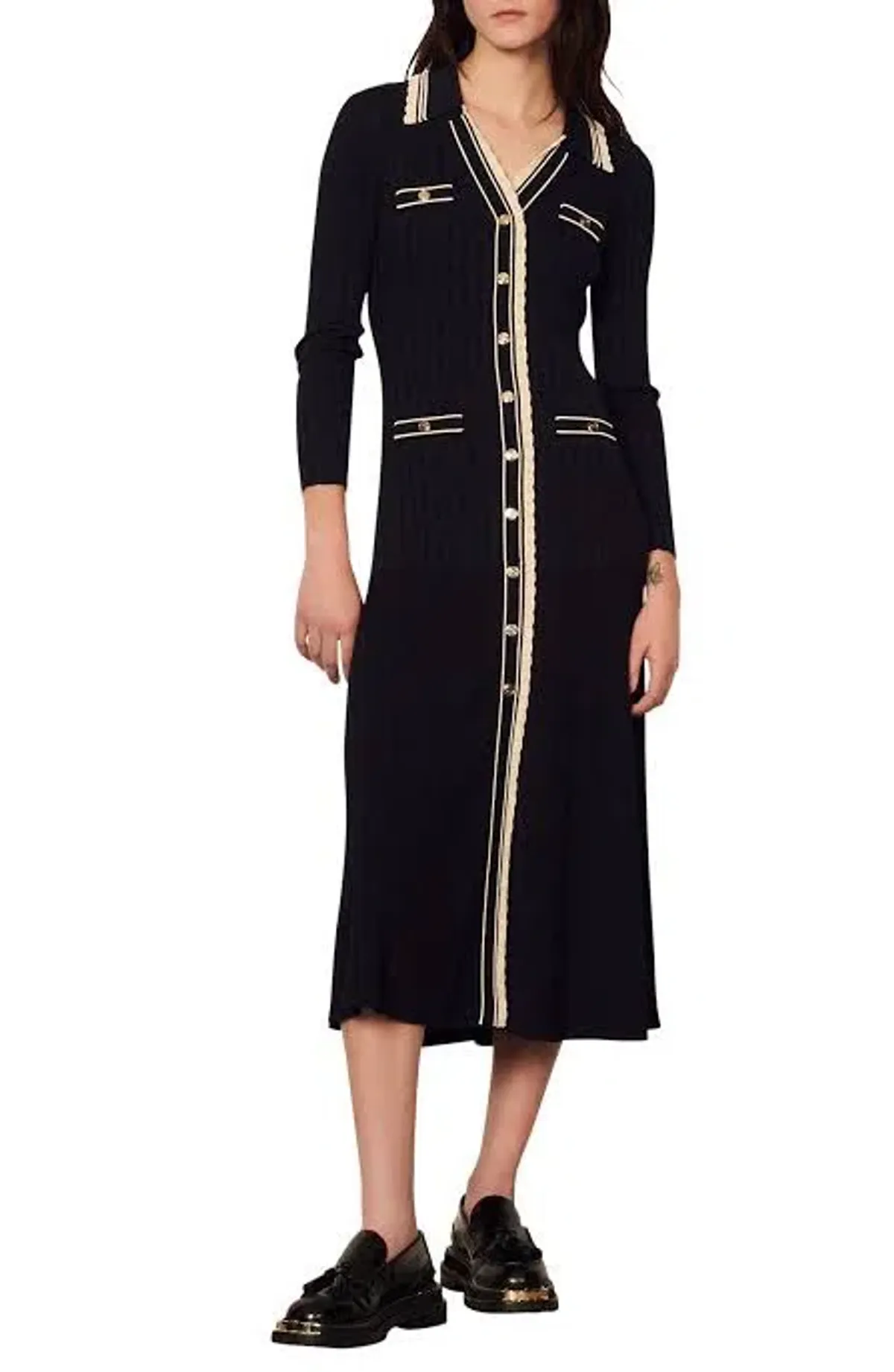 Sandro Paris Alexandrine Ribbed Knit Shirtdress Size 40 / AU 10 - Image 6