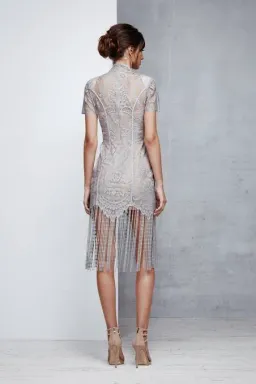 Lexi Lace Fringe Mini Dress Grey Size XS / AU 6 for rent on The Volte - image 2