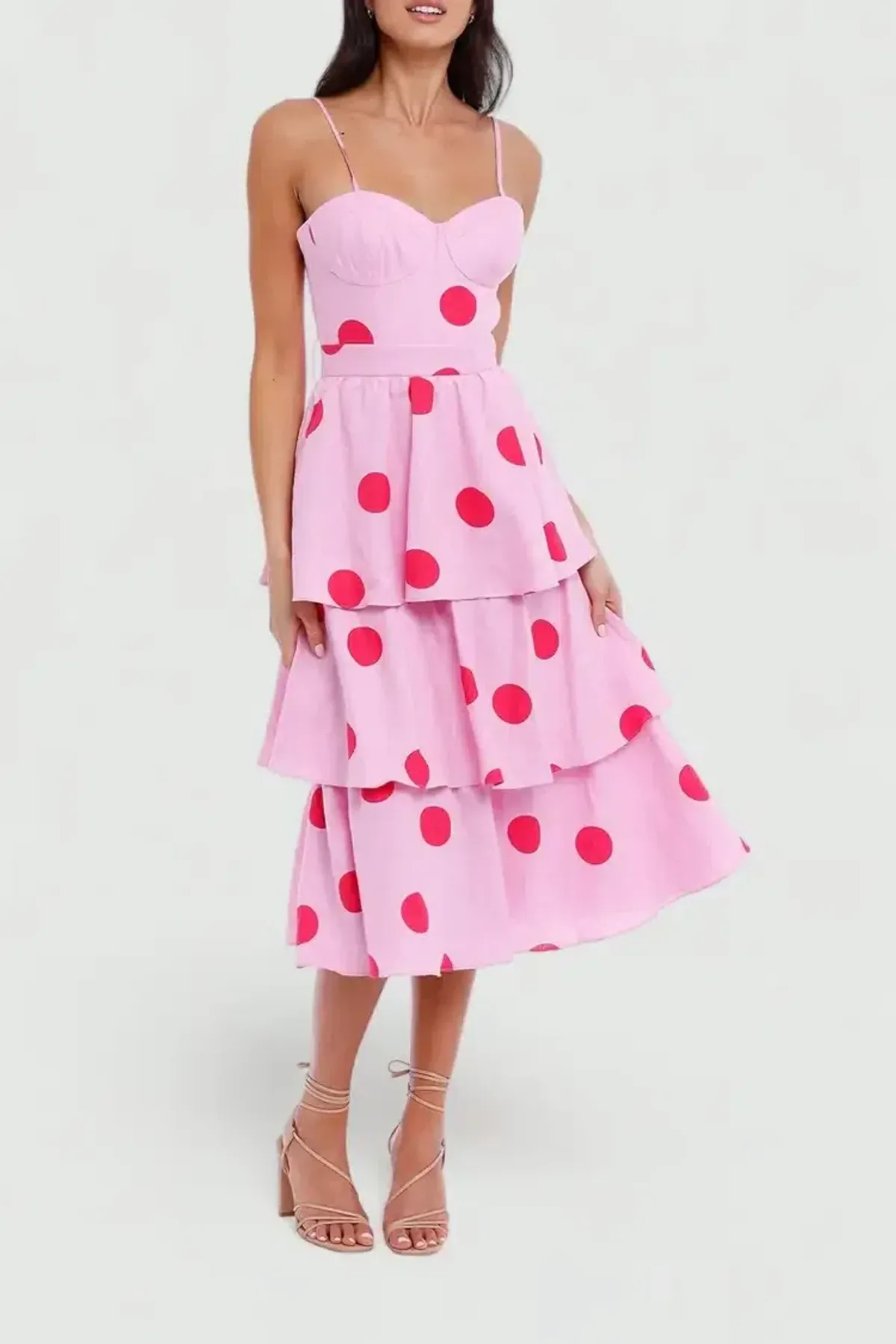 Rebecca Vallance Dalia Midi Dress Pink Polka Dot Print size 14 - Image 1