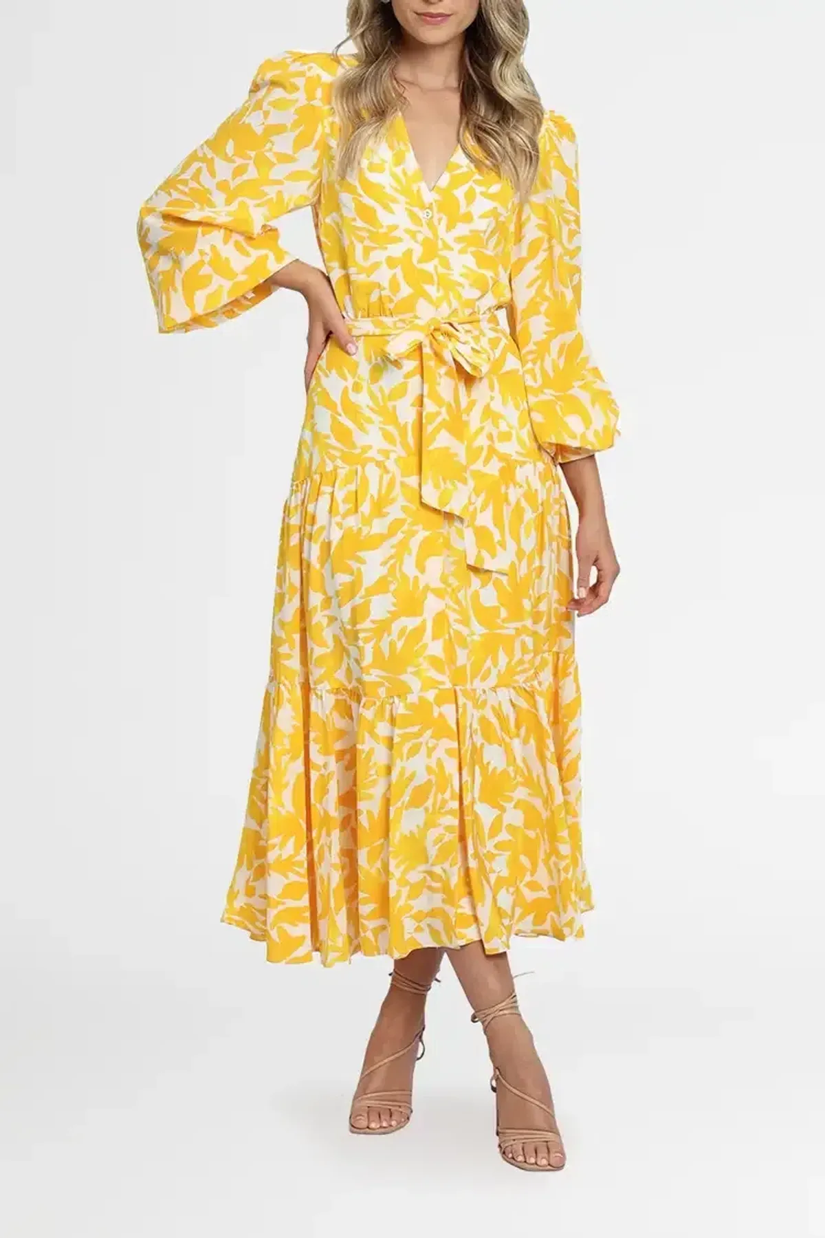 Rebecca Vallance Limoncello Midi Dress Print Yellow Size 6 - Image 2