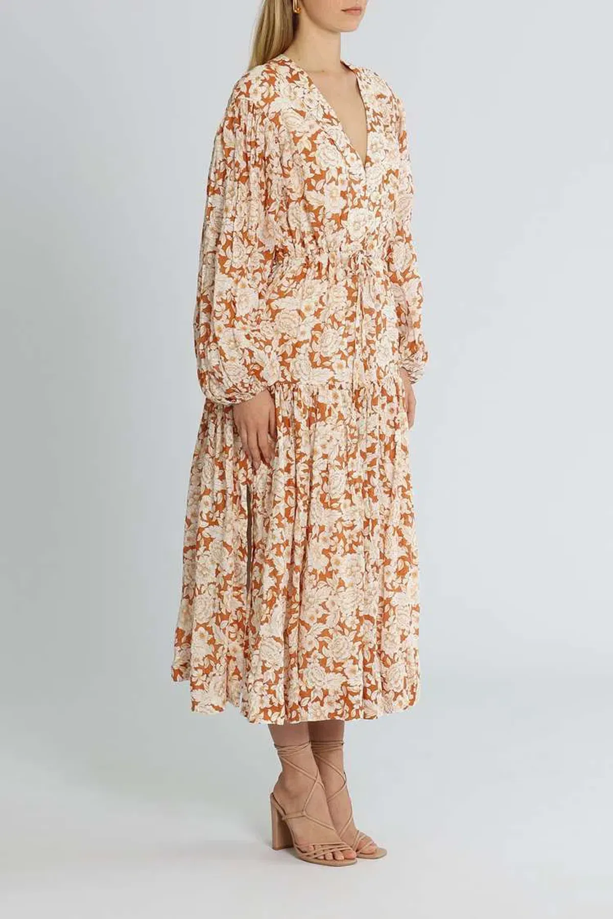 Shona Joy Flor Midi Dress Orange Floral Size 12 - Image 2
