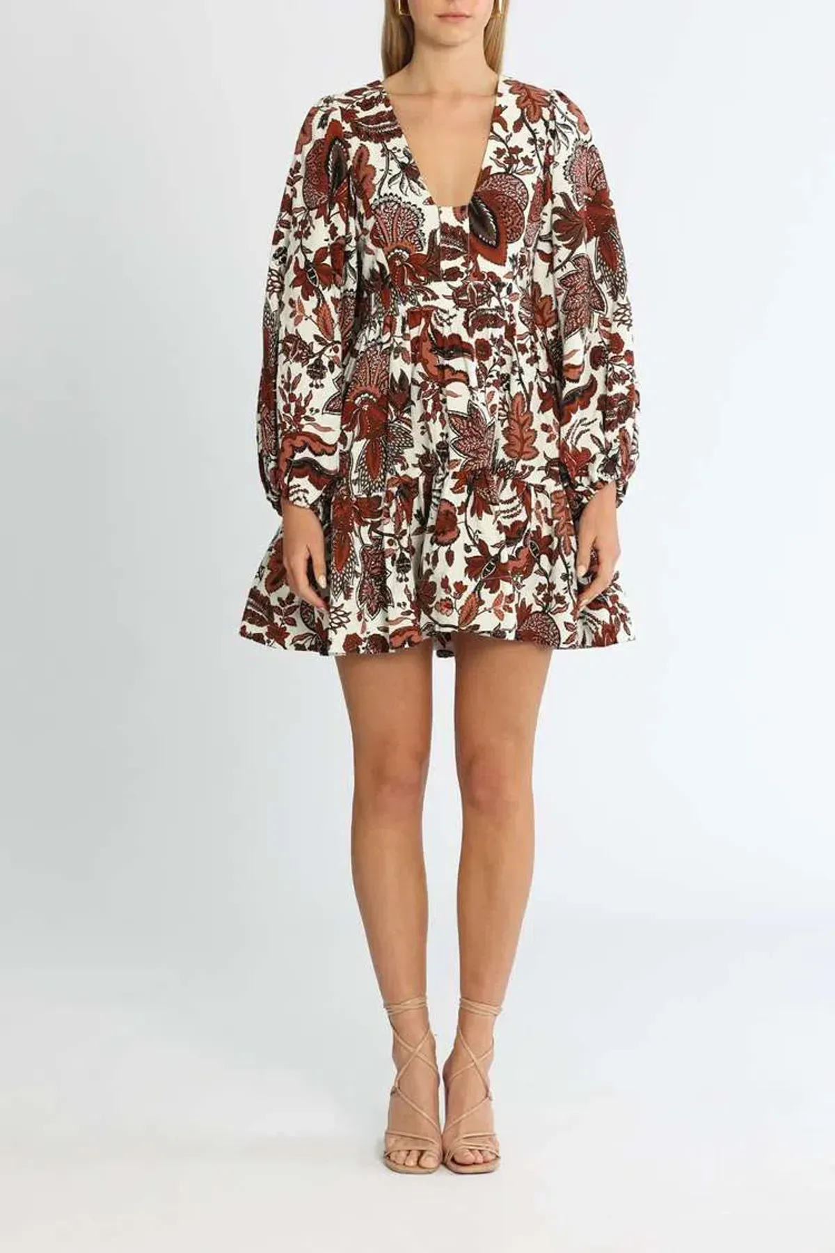 Shona Joy Catalina Plunged Balloon Sleeve Mini Dress Floral Print Size 10 - Image 1
