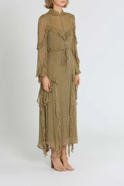 Shona Joy Eleonora Drawstring Frill Midi Dress Olive Khaki Print Size 10 for rent on The Volte - image 2