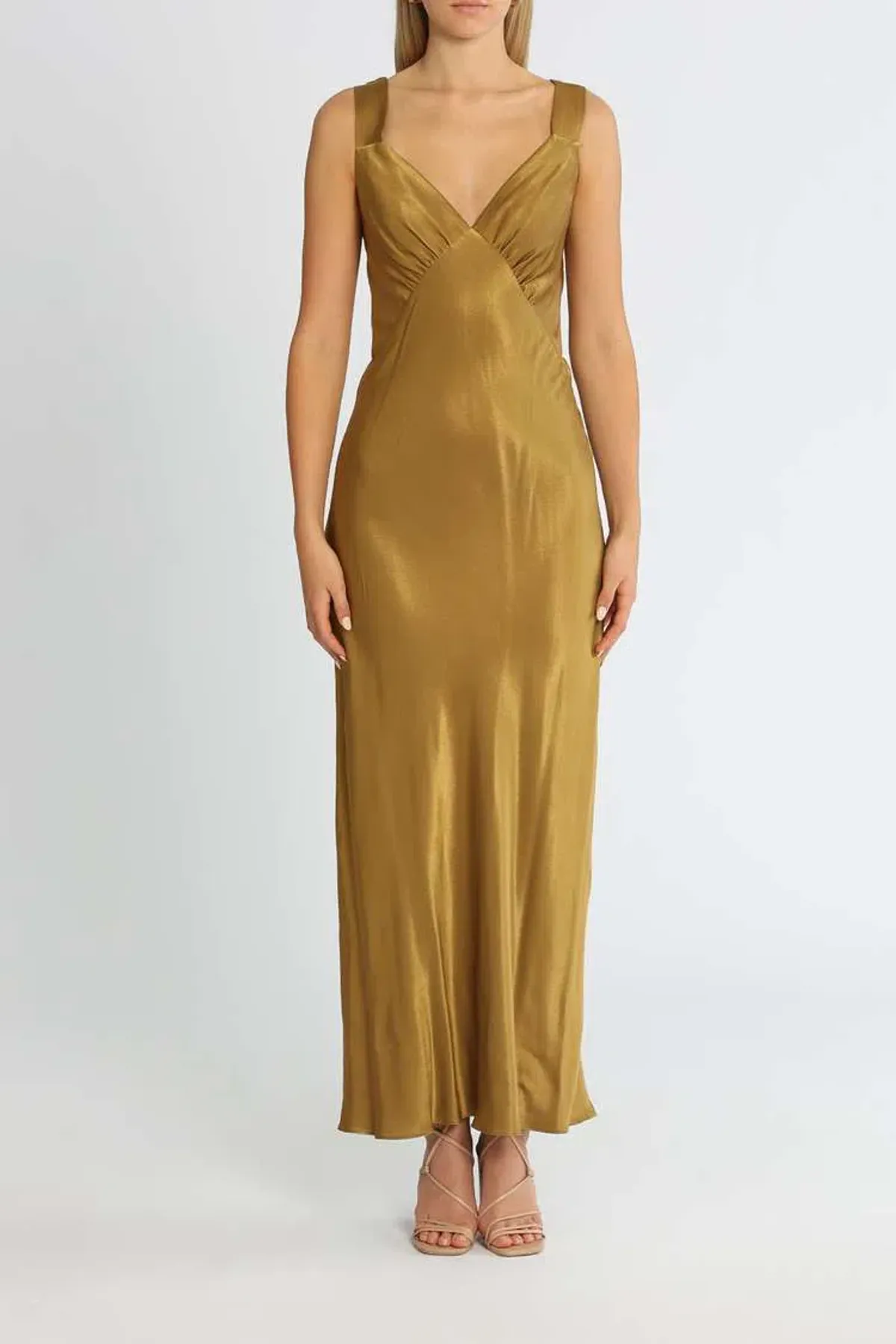 Shona Joy Giorgia Plunged Midi Dress Olive Oil Khaki Size 10 - Image 1