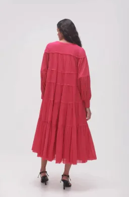 Aje Sally Tiered Plunge Midi Dress Hot Pink Size 14 for rent on The Volte - image 3