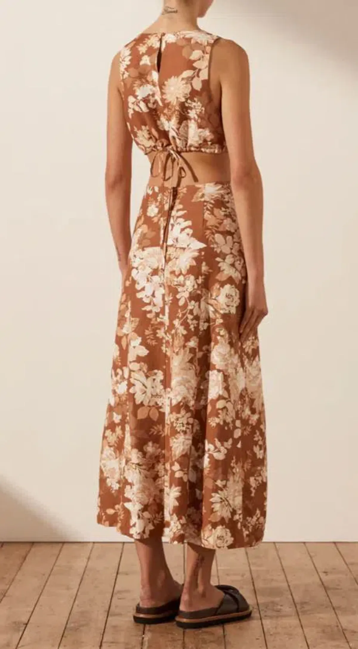 Shona Joy Capucine Linen Panelled Flare Midi Dress Floral Size 6 - Image 3