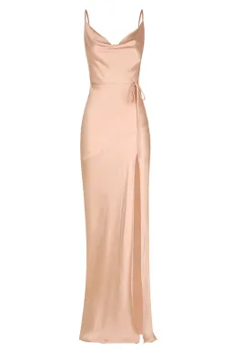 Shona Joy La Lune Bias Cowl Maxi Dress with Split and Tie in Desert Rose Size 16 for rent on The Volte - image 3