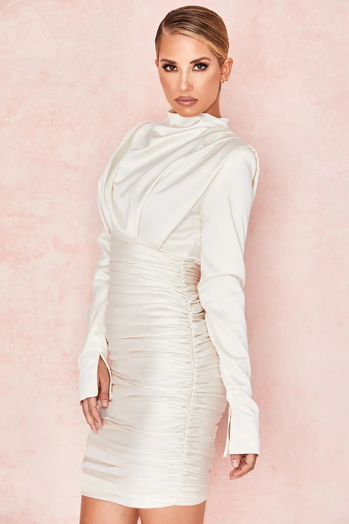 House of CB Giorgiana Satin Draped Mini Dress in Ivory Size L / AU 12 - Image 4