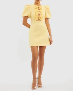 Rebecca Vallance  Chloe Bow Mini Dress  Lemon Yellow Size 8 for rent on The Volte - image 1