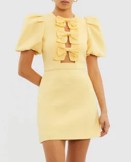 Rebecca Vallance  Chloe Bow Mini Dress  Lemon Yellow Size 8 for rent on The Volte - image 2