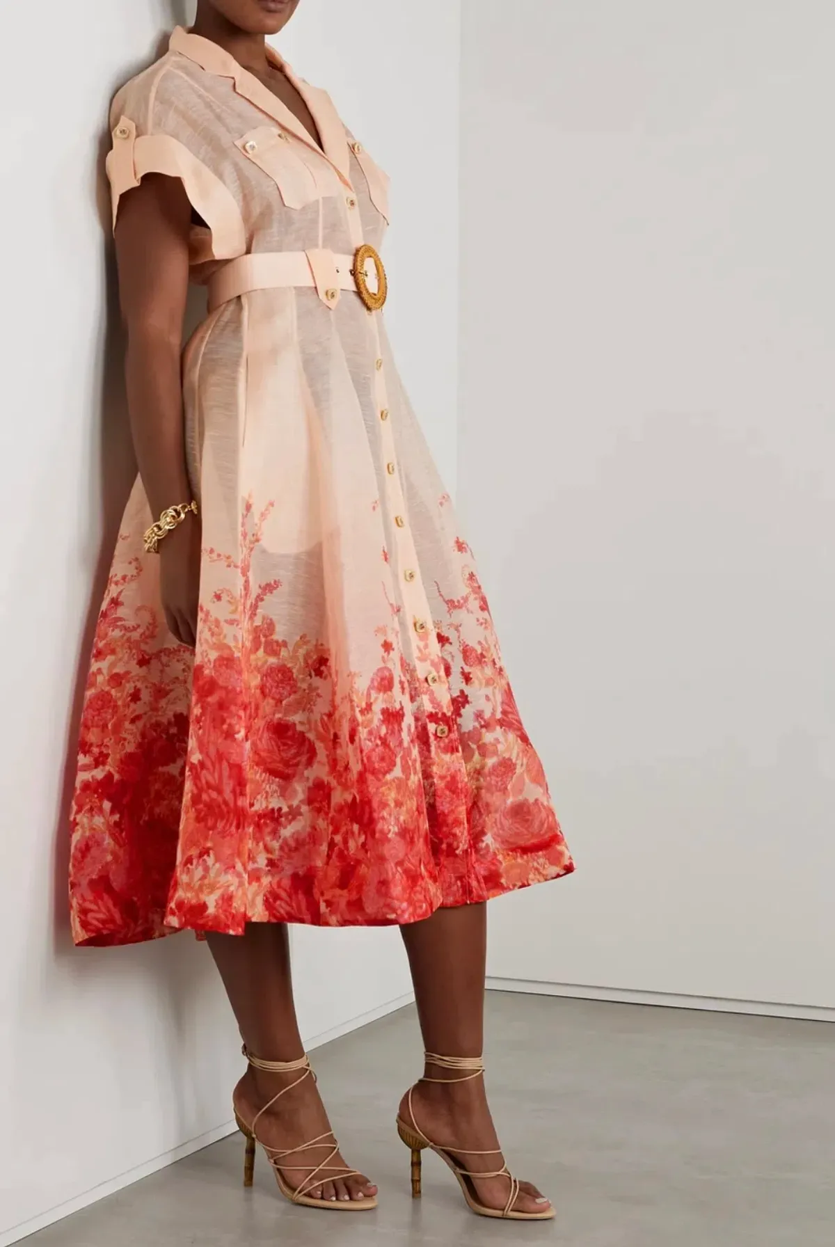 Zimmermann High Tide Midi Shirtdress Pink Ikat Floral Size 2/12 - Image 2